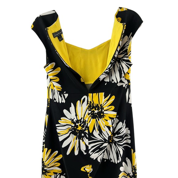 Jessica Howard Sleeveless Dress Size 8 Black Yellow Floral Print Back Zipper - Picture 7 of 8